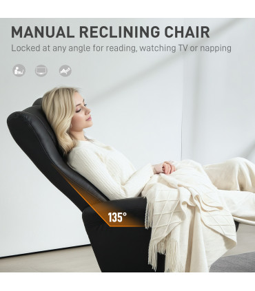 Comfort Plus Reclining Armchair & Stool Set - 360° Swivel, Black PU Leather