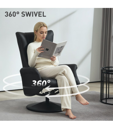 Comfort Plus Reclining Armchair & Stool Set - 360° Swivel, Black PU Leather