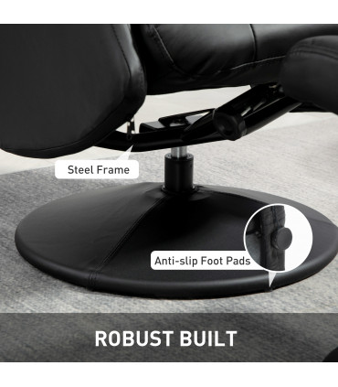 Comfort Plus Reclining Armchair & Stool Set - 360° Swivel, Black PU Leather