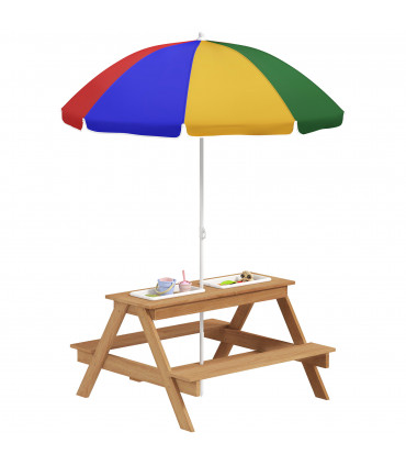 Children's Outdoor Wooden Table Set with Adjustable Parasol & Storage