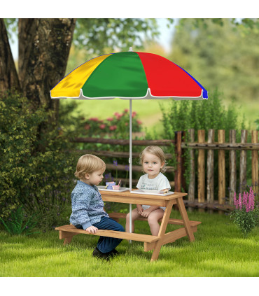 Children's Outdoor Wooden Table Set with Adjustable Parasol & Storage