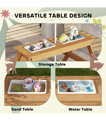 Children's Outdoor Wooden Table Set with Adjustable Parasol & Storage