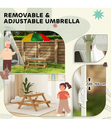 Children's Outdoor Wooden Table Set with Adjustable Parasol & Storage