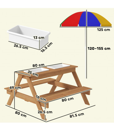 Children's Outdoor Wooden Table Set with Adjustable Parasol & Storage