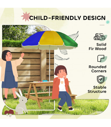 Children's Outdoor Wooden Table Set with Adjustable Parasol & Storage