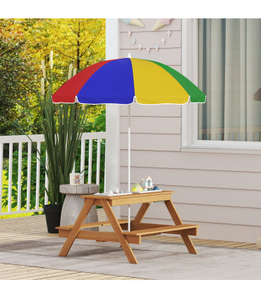 Children's Outdoor Wooden Table Set with Adjustable Parasol & Storage