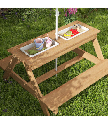 Children's Outdoor Wooden Table Set with Adjustable Parasol & Storage