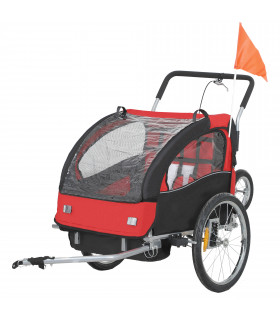 HOMCOM 2 Seat Bike Trailer with 5 Point Harness, for 18+ Months, Red