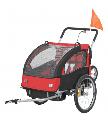 HOMCOM 2 Seat Bike Trailer with 5 Point Harness, for 18+ Months, Red