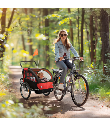 HOMCOM 2 Seat Bike Trailer with 5 Point Harness, for 18+ Months, Red