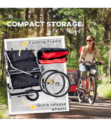 HOMCOM 2 Seat Bike Trailer with 5 Point Harness, for 18+ Months, Red