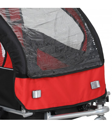 HOMCOM 2 Seat Bike Trailer with 5 Point Harness, for 18+ Months, Red