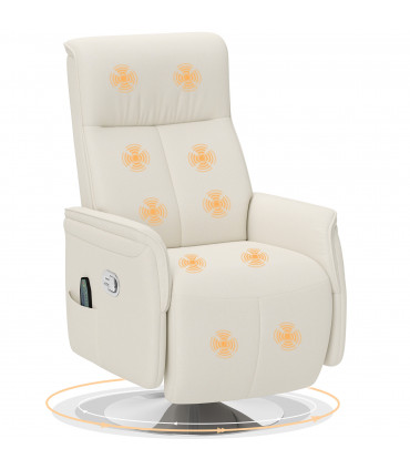 HOMCOM Massage Reclining Chair with Adjustable Backrest, Cream White