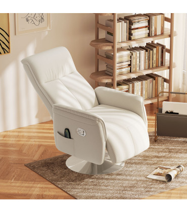 HOMCOM Massage Reclining Chair with Adjustable Backrest, Cream White