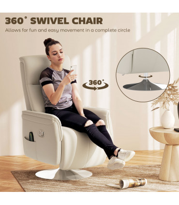 HOMCOM Massage Reclining Chair with Adjustable Backrest, Cream White