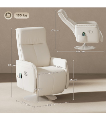 HOMCOM Massage Reclining Chair with Adjustable Backrest, Cream White