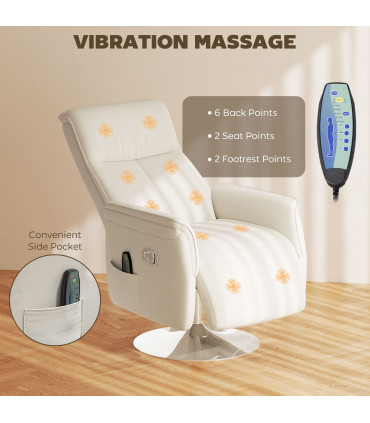 HOMCOM Massage Reclining Chair with Adjustable Backrest, Cream White