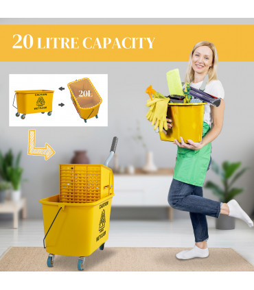 Efficient 20L Mop Bucket with Side Press Wringer for Optimal Cleaning