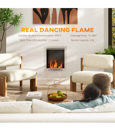HOMCOM Stainless Steel Bioethanol Fire, Indoor Ethanol Fireplace Insert