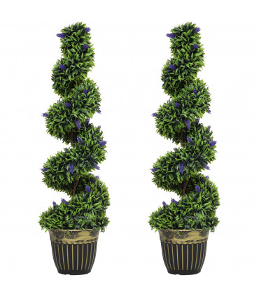 Elegant Spiral Boxwood & Lavender Plant Set – Low Maintenance Decor