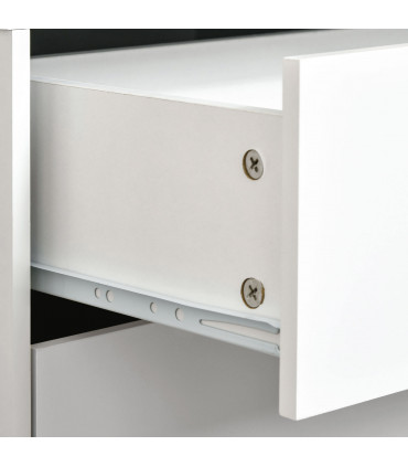 Elegant White Nightstand with Two Drawers and Natural Wood Legs