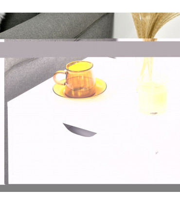 Elegant White Nightstand with Two Drawers and Natural Wood Legs