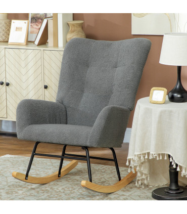 HOMCOM Rocking Chair, Modern Armchair with Backrest for Bedroom, Grey