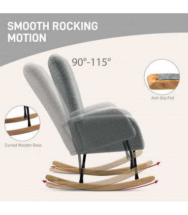 HOMCOM Rocking Chair, Modern Armchair with Backrest for Bedroom, Grey