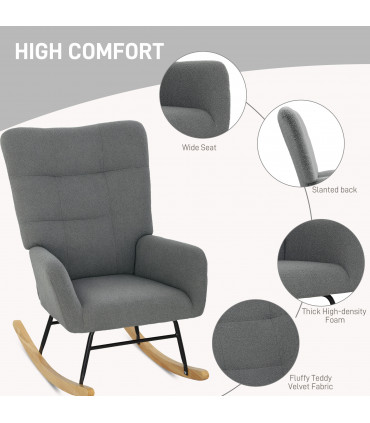 HOMCOM Rocking Chair, Modern Armchair with Backrest for Bedroom, Grey