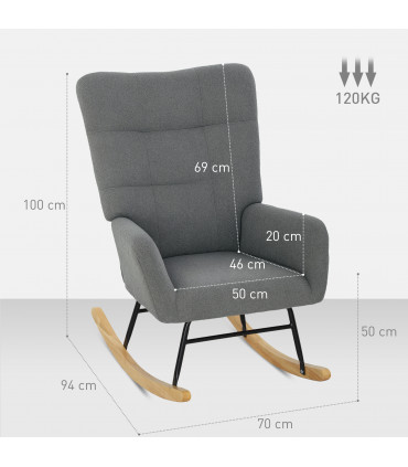 HOMCOM Rocking Chair, Modern Armchair with Backrest for Bedroom, Grey