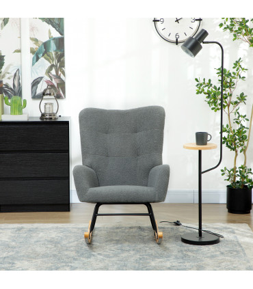 HOMCOM Rocking Chair, Modern Armchair with Backrest for Bedroom, Grey