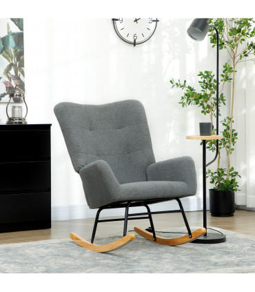 HOMCOM Rocking Chair, Modern Armchair with Backrest for Bedroom, Grey