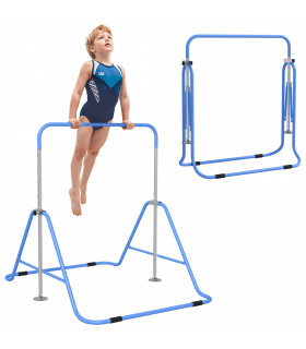 HOMCOM Kids Gymnastic Bar w/ Adjustable Height, Foldable Training Bar - Blue