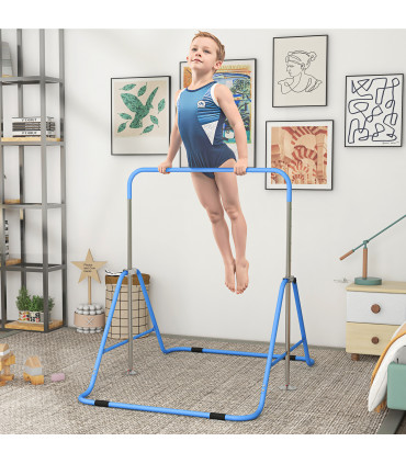 HOMCOM Kids Gymnastic Bar w/ Adjustable Height, Foldable Training Bar - Blue