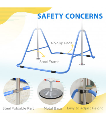 HOMCOM Kids Gymnastic Bar w/ Adjustable Height, Foldable Training Bar - Blue