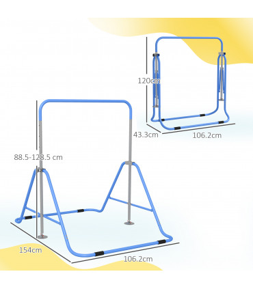 HOMCOM Kids Gymnastic Bar w/ Adjustable Height, Foldable Training Bar - Blue