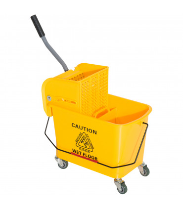 HOMCOM 20L Mop Bucket with Wringer Handle on Wheels for Cleaning Yellow