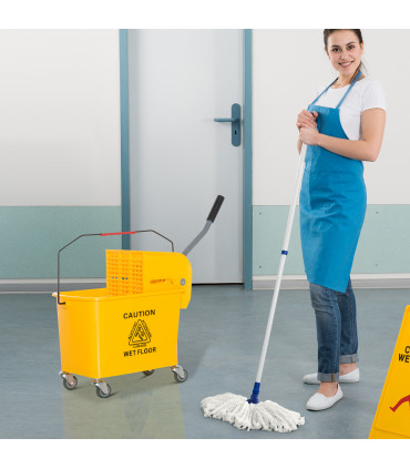 HOMCOM 20L Mop Bucket with Wringer Handle on Wheels for Cleaning Yellow