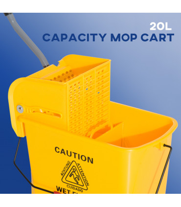HOMCOM 20L Mop Bucket with Wringer Handle on Wheels for Cleaning Yellow