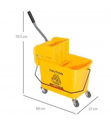 HOMCOM 20L Mop Bucket with Wringer Handle on Wheels for Cleaning Yellow