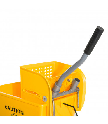 HOMCOM 20L Mop Bucket with Wringer Handle on Wheels for Cleaning Yellow