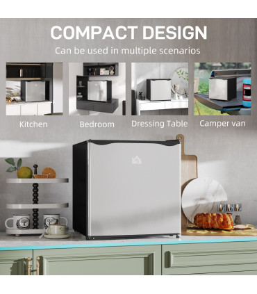 HOMCOM 46L Counter Top Fridge with Chiller Box Mini Fridge for Bedrooms Silver