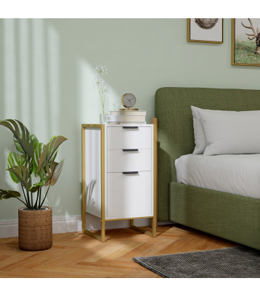 HOMCOM Industrial 3-Drawer Bedroom Chest of Drawers with Metal Frame, White