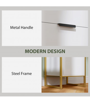 HOMCOM Industrial 3-Drawer Bedroom Chest of Drawers with Metal Frame, White