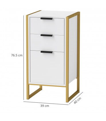 HOMCOM Industrial 3-Drawer Bedroom Chest of Drawers with Metal Frame, White