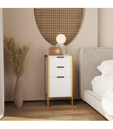 HOMCOM Industrial 3-Drawer Bedroom Chest of Drawers with Metal Frame, White