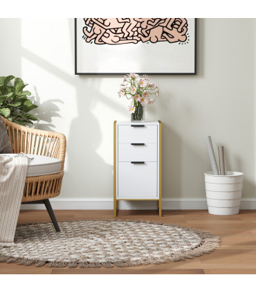 HOMCOM Industrial 3-Drawer Bedroom Chest of Drawers with Metal Frame, White