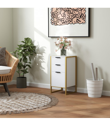 HOMCOM Industrial 3-Drawer Bedroom Chest of Drawers with Metal Frame, White