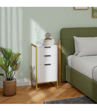 HOMCOM Industrial 3-Drawer Bedroom Chest of Drawers with Metal Frame, White