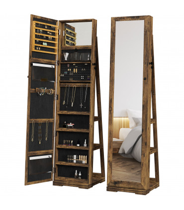HOMCOM Jewelry Cabinet Full Length Mirror Swivel Lockable Jewelry Organiser